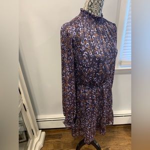 Lost + Wander Elegant Blue and Metallic Gold Threading Women's Dress Medium